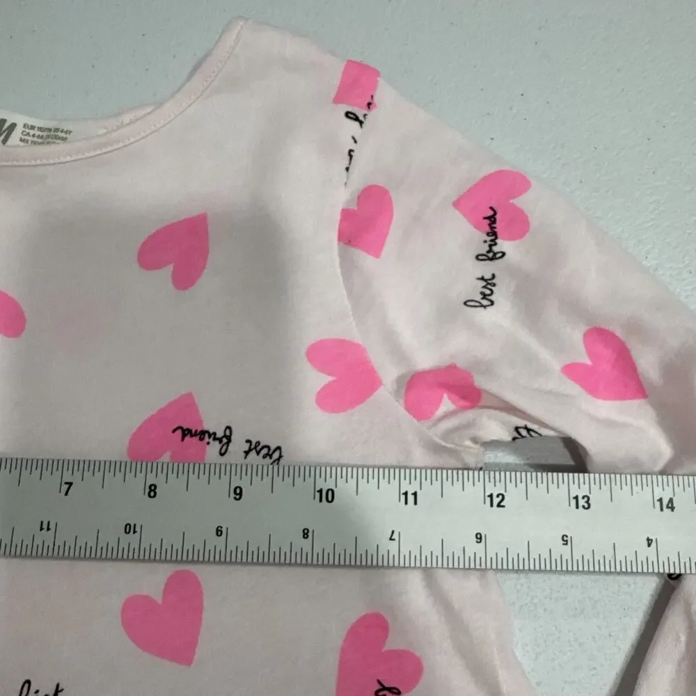 H&M Girls Dress Pink Heart Print Round Neck Long Sleeve Size 4-6 Summer casual